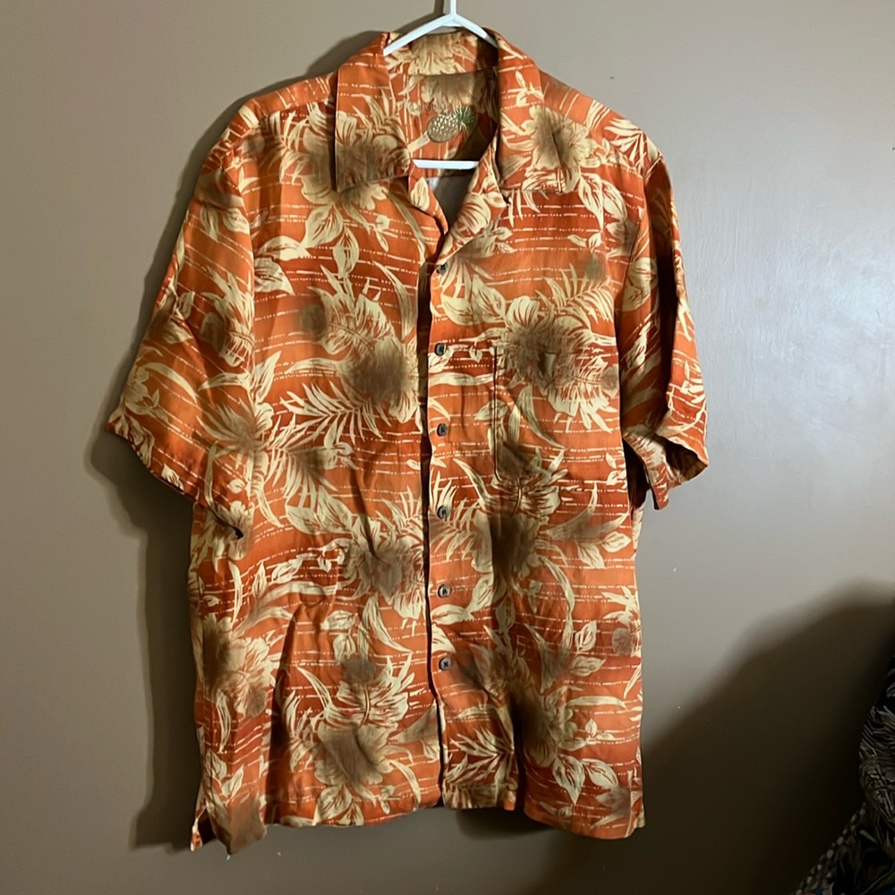 😄Linen blend Hawaiian style button down shirt B1